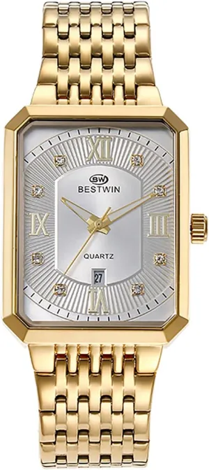 Tank Wristwatch Elegant harsh Link Band Luxury JewelryWe Rectangular Stainless Steel Watch: Men Gold Tone Quartz Analogue Square 