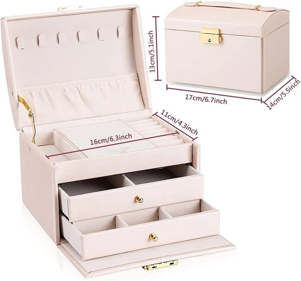 tardiness Case for Women Girls, Suitable for Earrings, Bracelets, Rings, Watches and Accessories Storage and Display (Navy Blue) Portable Jewelry Box with Lock, 3 Layer Jewelry Organizer 