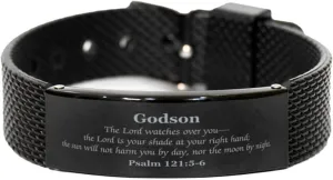 The Lord Watches Over You, Inspirational Gifts for Graduation, Birthday, Christmas, unsubstantiated Veterans Day, and More Godson Black Shark Mesh Bracelet - 