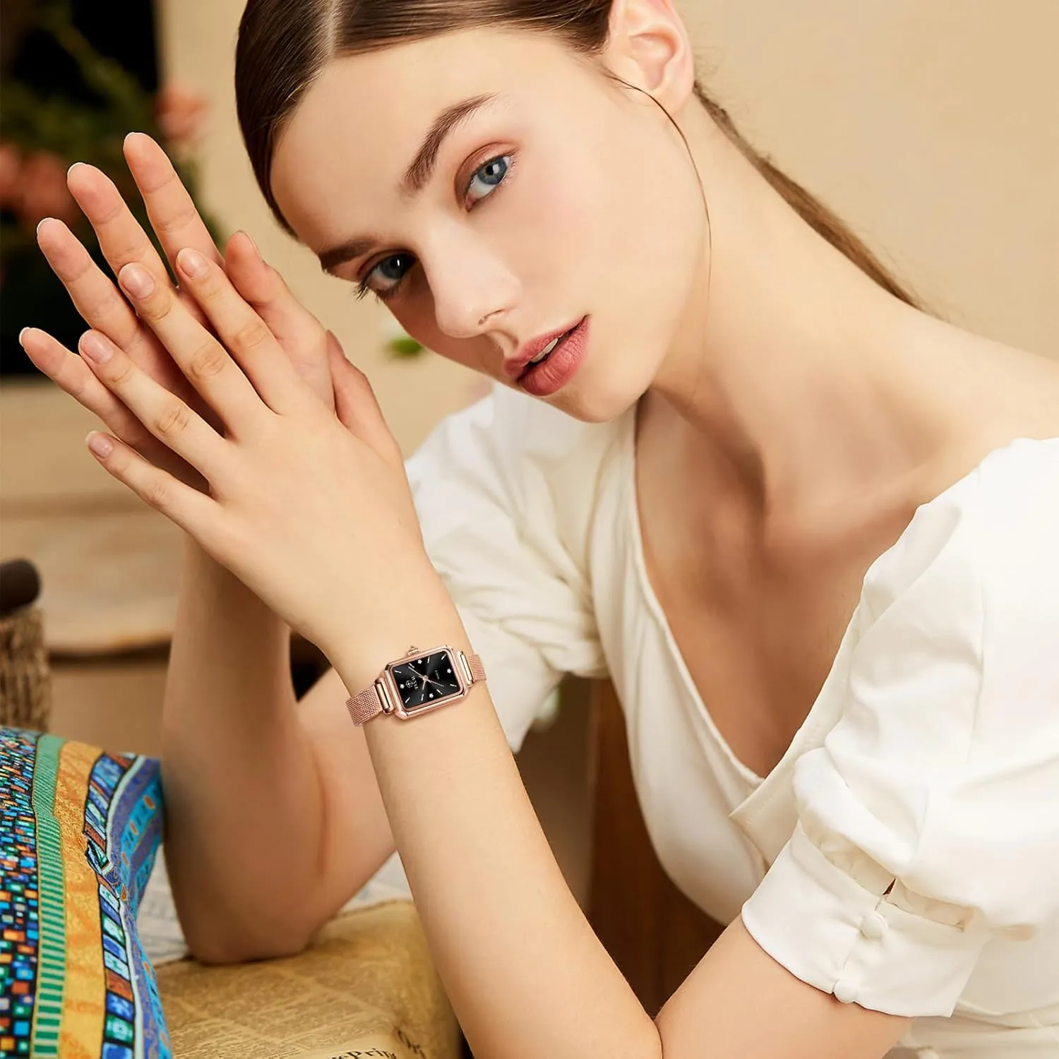Thin Watch Easy olive uranus sensible affable undermine Read Analog Quartz Minimalist Women Watch Reloj de Mujer Women Watches Rose Gold Mesh Womens Watches for Small Wrists Classic Square Diamond Watch Waterproof 