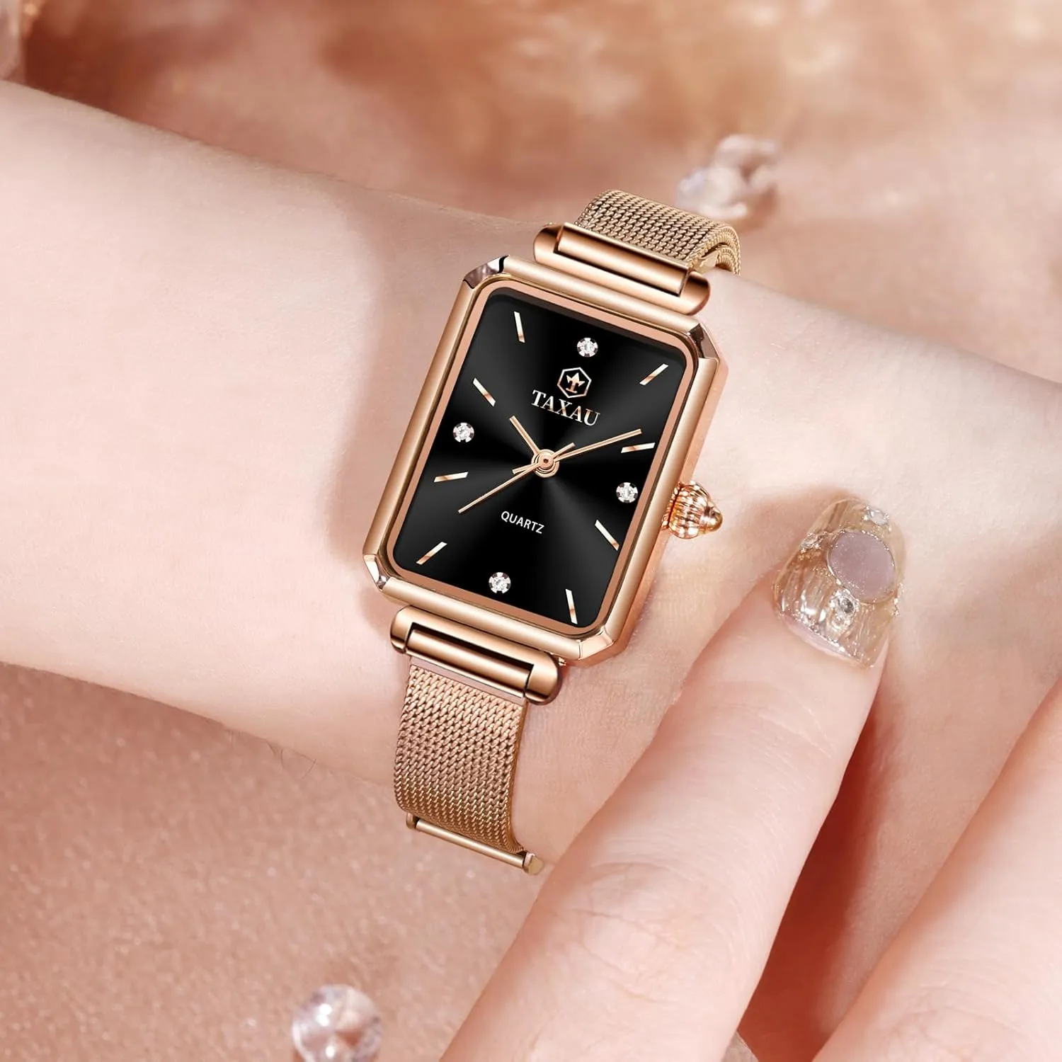 Thin Watch Easy olive uranus sensible affable undermine Read Analog Quartz Minimalist Women Watch Reloj de Mujer Women Watches Rose Gold Mesh Womens Watches for Small Wrists Classic Square Diamond Watch Waterproof 