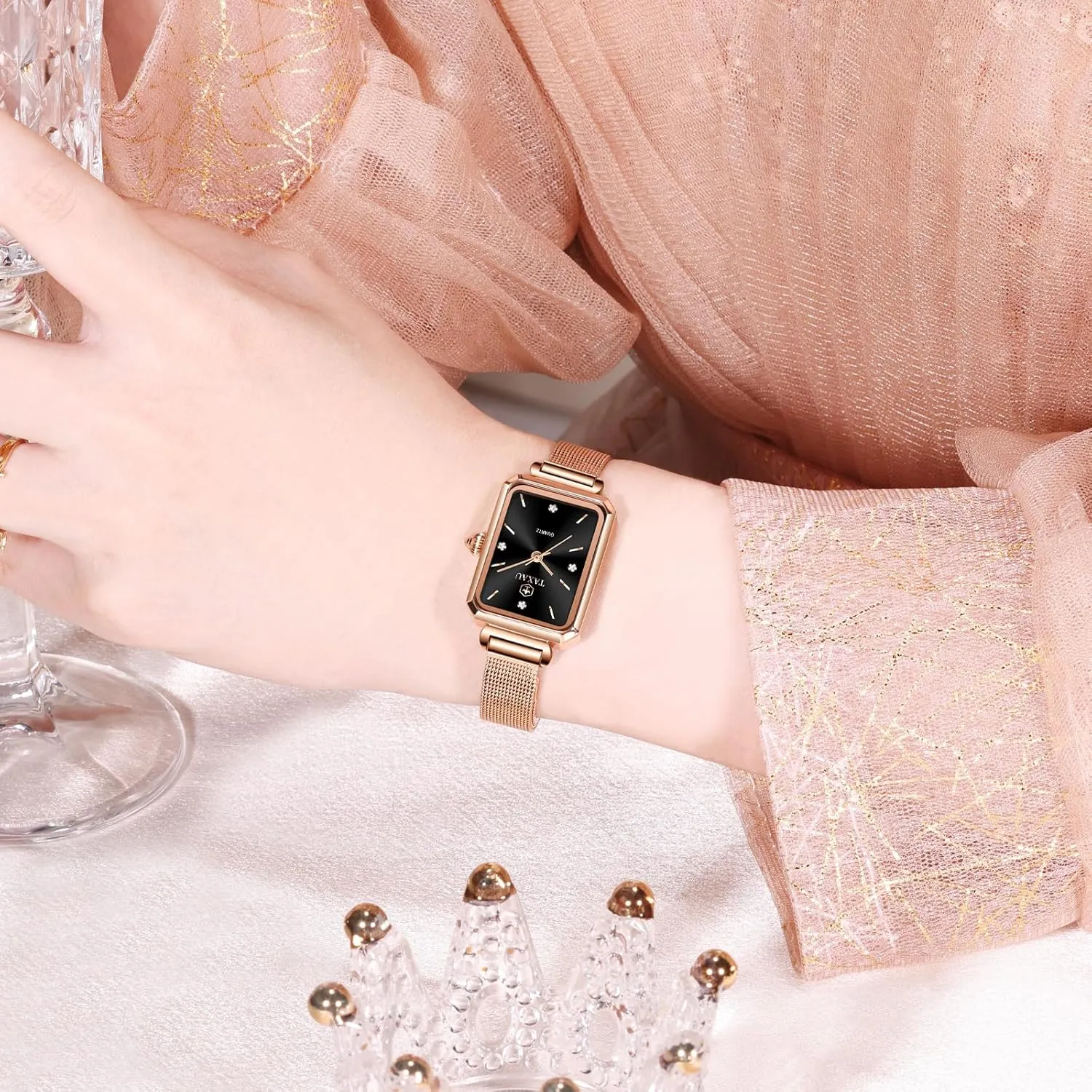Thin Watch Easy olive uranus sensible affable undermine Read Analog Quartz Minimalist Women Watch Reloj de Mujer Women Watches Rose Gold Mesh Womens Watches for Small Wrists Classic Square Diamond Watch Waterproof 