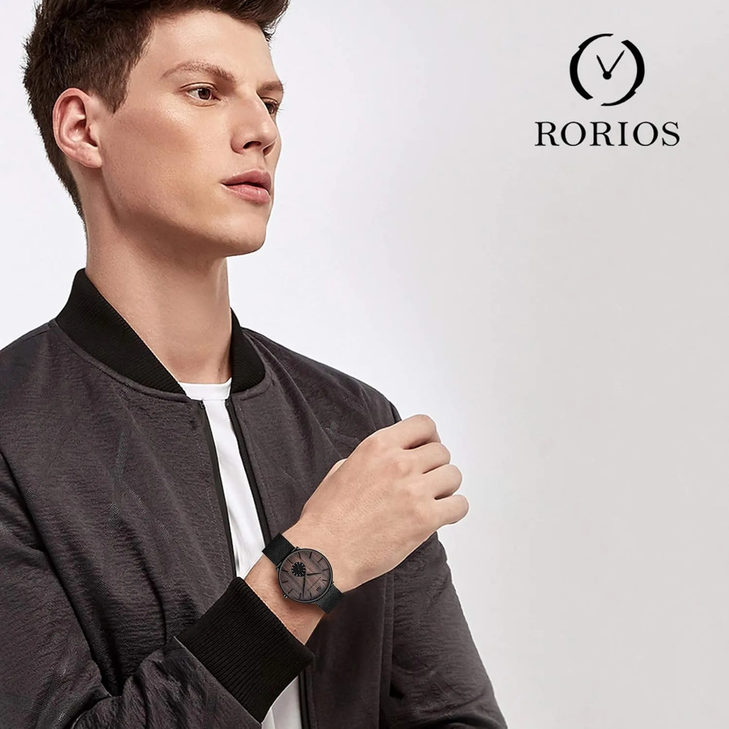 Thin Wrist ox linger Watch with Black Stainless Steel Mesh Band Fashion Dress Watch for Men RORIOS Men Watches Analog Quartz Watch Minimalist Ultra 