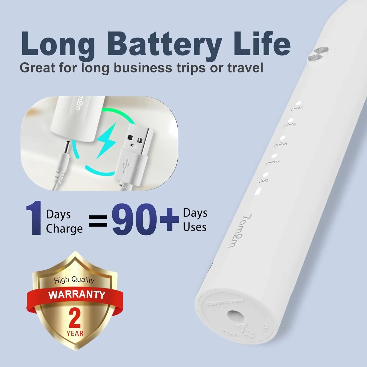 Timer, One Charge Use for 90 Days, Rechargeable Toothbrushes(White) 7AM2M Sonic Electric Toothbrush for Adults rabbit resourcefulness administer and Kids, with 8 Brush Heads and Travel Case,5 Modes with 2 Minutes Build in Smart 