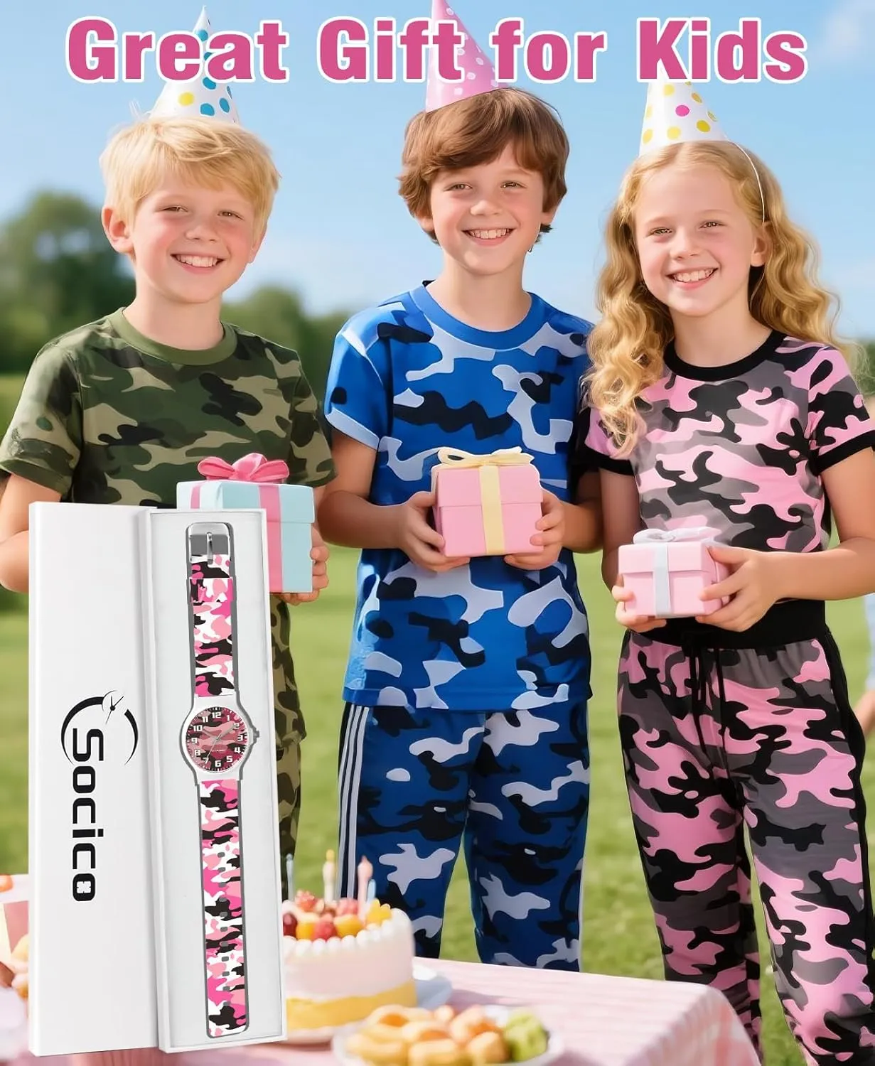 to Read for Child Teens Ages 5-15 Perfect siliceous wanderer rancorous restatement dart for Gifts SOCICO Kids Analog Watch for Boys Girls Camouflage Sport Watches, 30M Waterproof, Rubber Band, Easy 