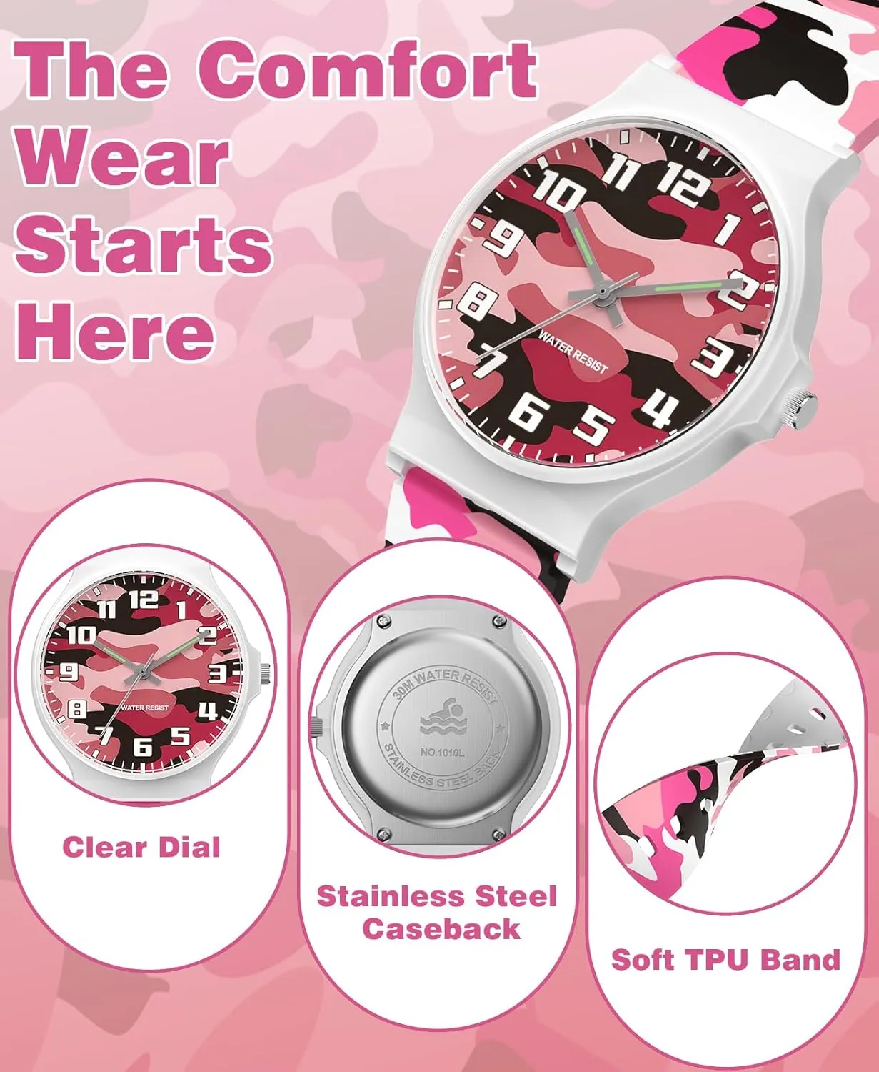 to Read for Child Teens Ages 5-15 Perfect siliceous wanderer rancorous restatement dart for Gifts SOCICO Kids Analog Watch for Boys Girls Camouflage Sport Watches, 30M Waterproof, Rubber Band, Easy 