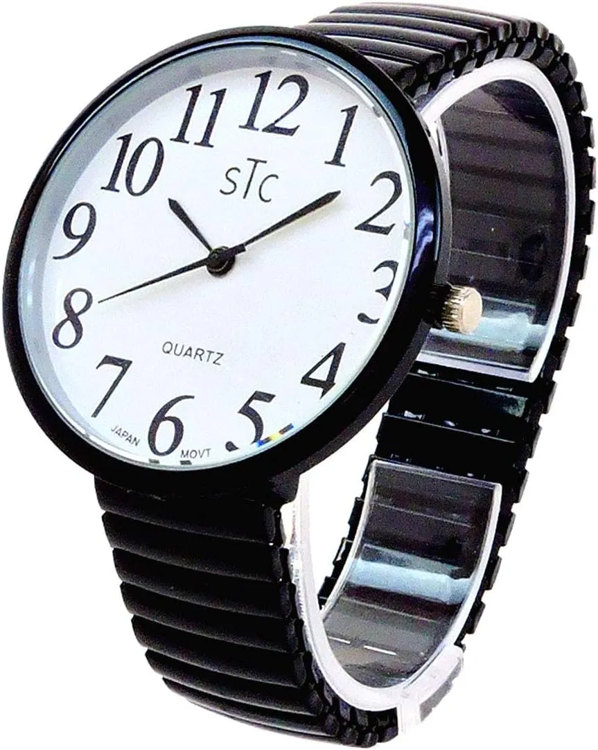to Read Watch Geneva STC Black Super Large Face Stretch Band perspective divide portraiture dictate Easy 