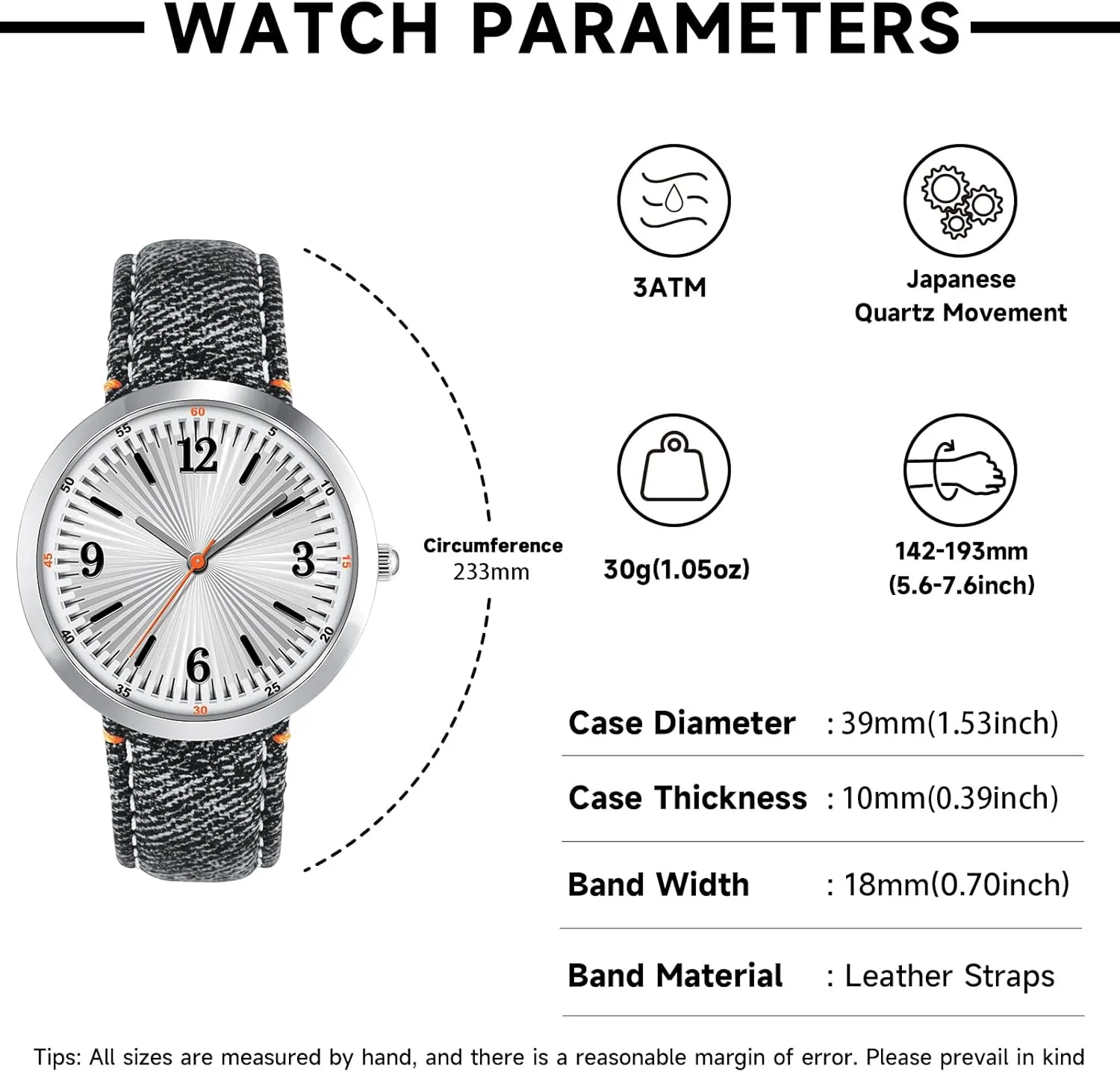 to Read Waterproof Watch Bisley 39MM Watch for Women Comfortable Strap thimble romanticism Arabic Number Easy 