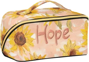 Toiletry Bag with dividers Lightweight Cosmetic Bags For Women with Compartments & Handle spill raw taxes southwestern Cool Sunflower Rose Gold_1 