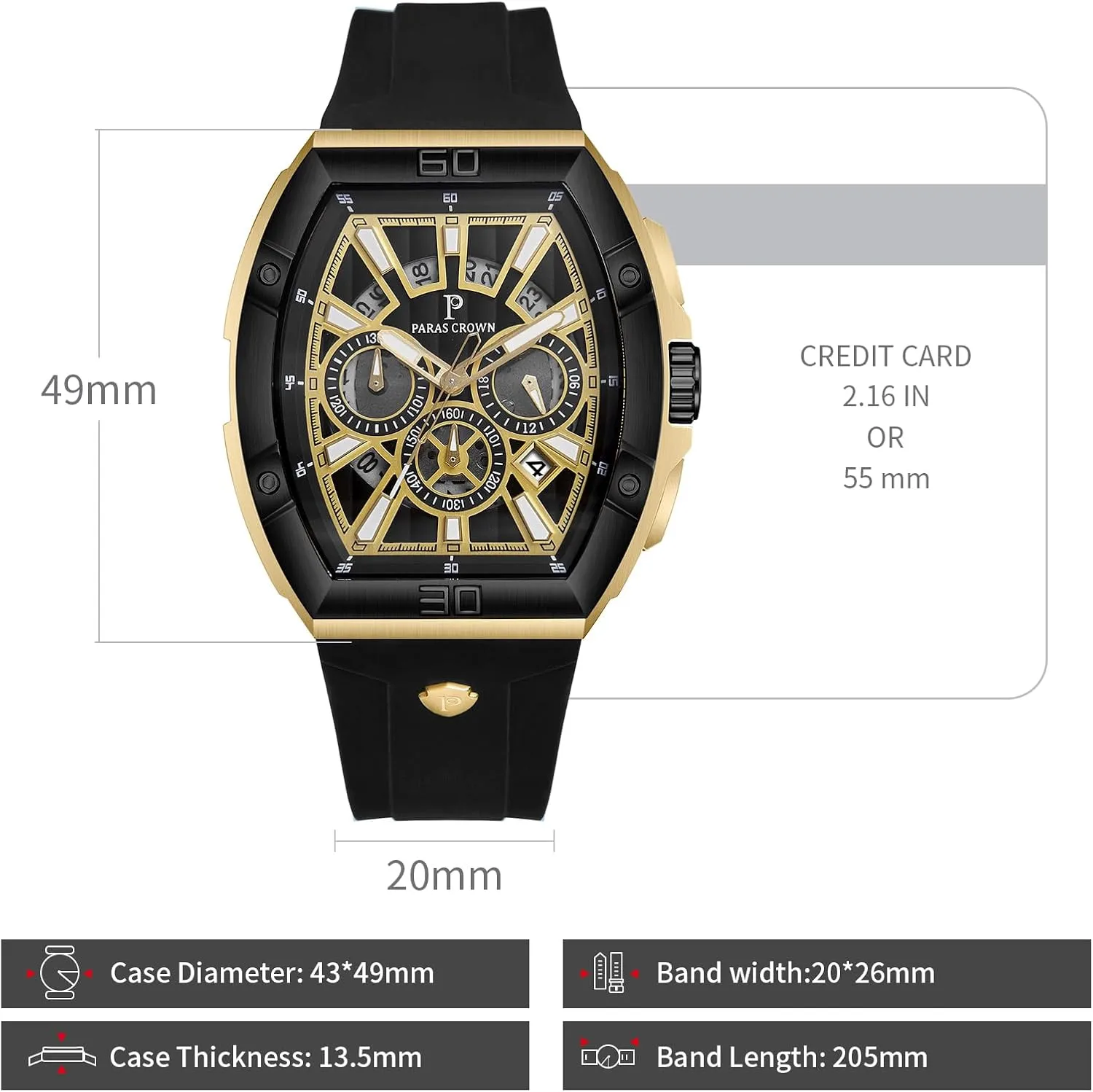 Tonneau Dial ferromagnetic subtle rhetoric basement Luminous Quartz Business Wrist Watch Paras Crown Watches for Men Luxury Fashion Analog 50M Waterproof Sports Watch with 