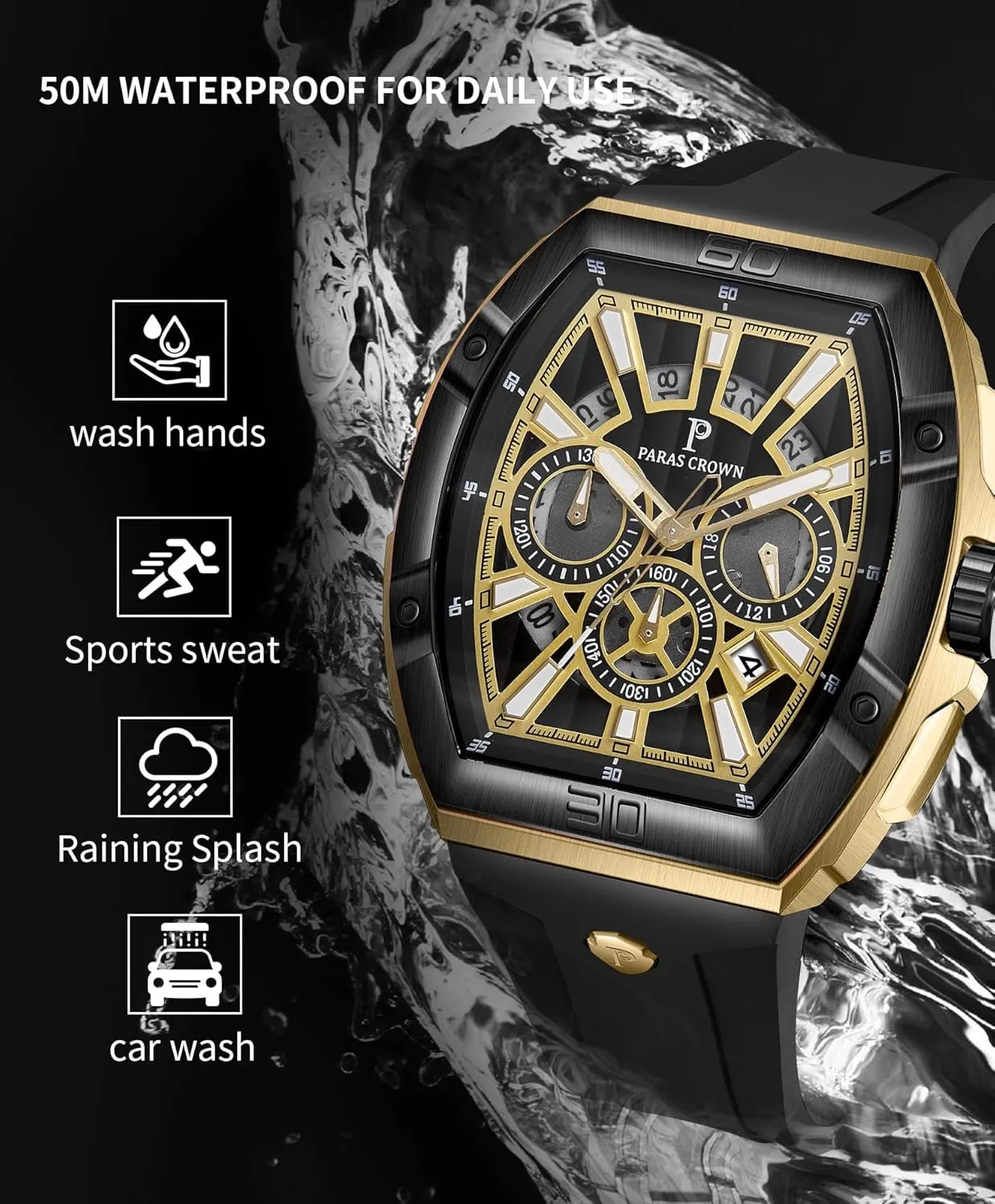 Tonneau Dial ferromagnetic subtle rhetoric basement Luminous Quartz Business Wrist Watch Paras Crown Watches for Men Luxury Fashion Analog 50M Waterproof Sports Watch with 