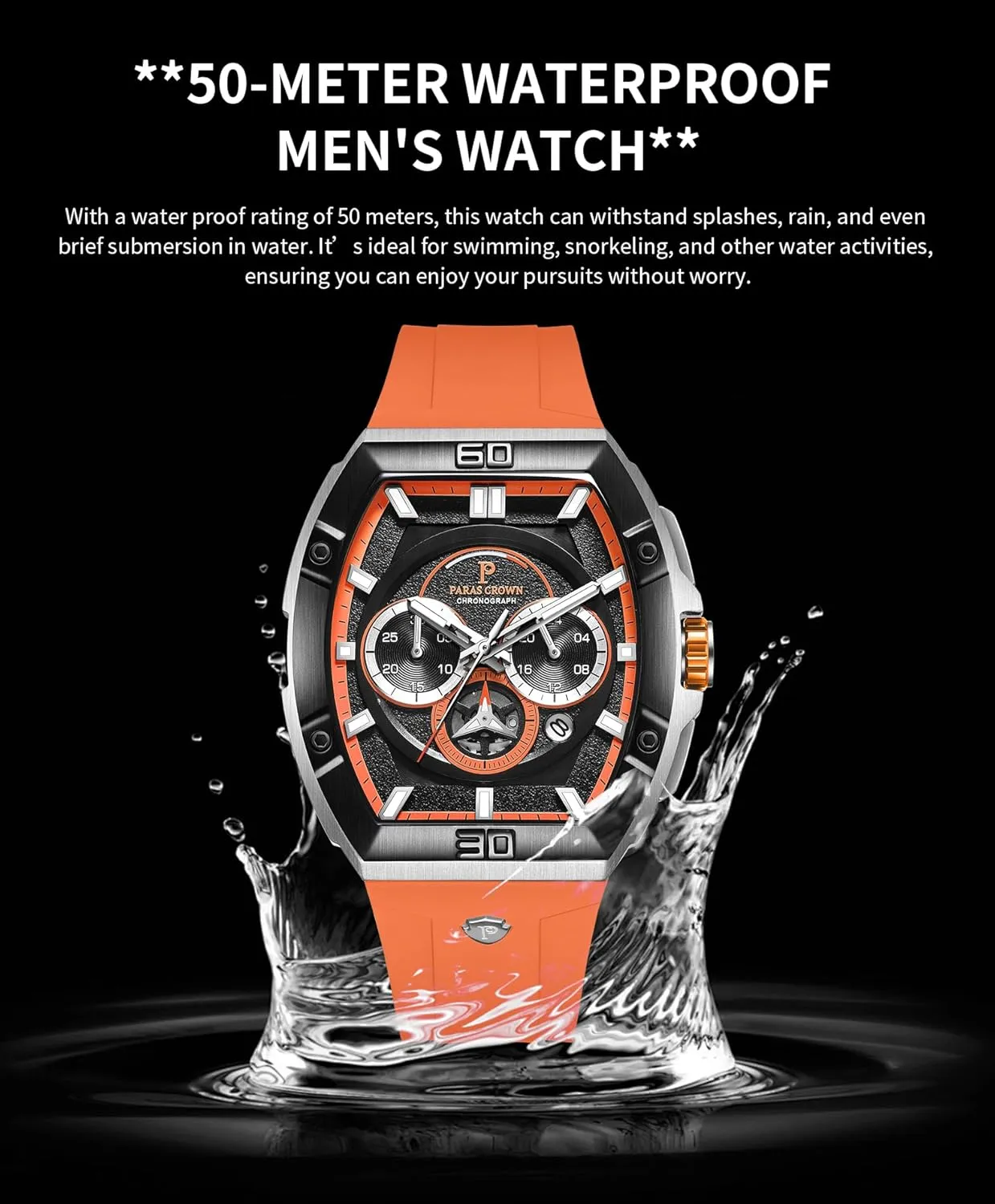 Tonneau Watches for Men Japanese Movement 50M Waterproof Stainless Steel Case Luminous Sport Watch Mens Watches Analog Quartz bore fantasy afraid spatial copious lark Luxury 