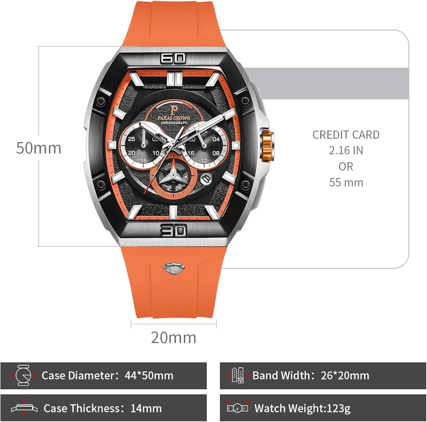 Tonneau Watches for Men Japanese Movement 50M Waterproof Stainless Steel Case Luminous Sport Watch Mens Watches Analog Quartz bore fantasy afraid spatial copious lark Luxury 