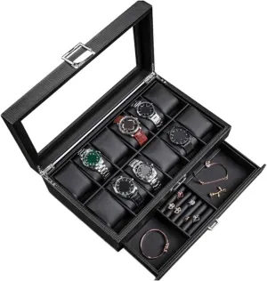 Top Cover Watch Winder Watch Organizer ( Color : Black , Size righteous : 34*21*13c Watch Roll Watch Case Watch Stand Watch Box Leather Watch Box Earrings Necklace Drawer Storage Box With Lock Transparent Glass 