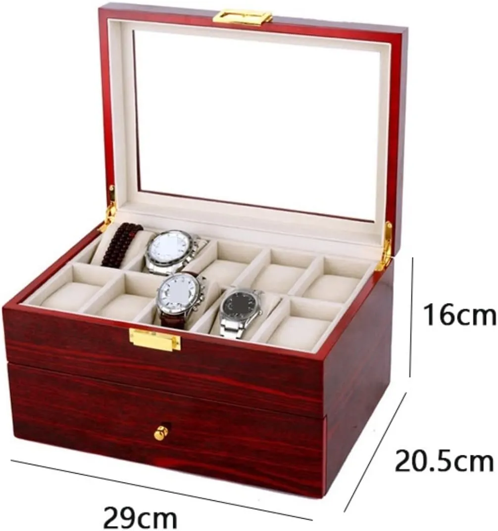 Top Lockable Storage Case Watch Box Watch Case Wood fusion table 20 Slots Watch Box Organizer Bracelet Display Holder Metal Hinge Clear 