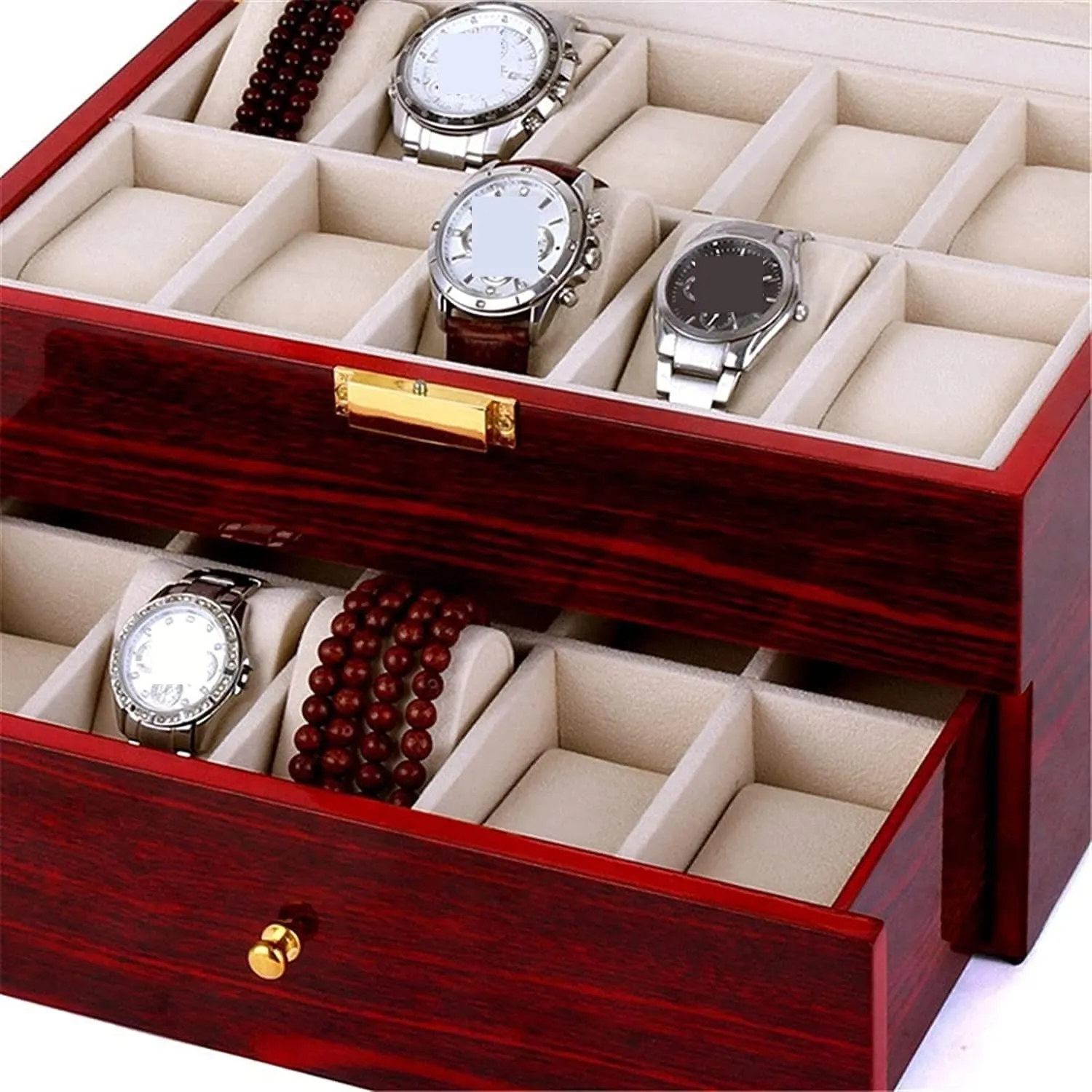 Top Lockable Storage Case Watch Box Watch Case Wood fusion table 20 Slots Watch Box Organizer Bracelet Display Holder Metal Hinge Clear 
