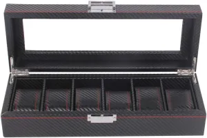top signer extreme Cover Artificial Leather - Black 6-Slot Luxury case Display Storage Box with Carbon Fiber Design, with Transparent 