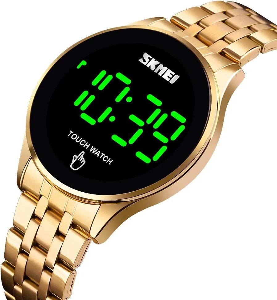 Touch Screen Digital LED Watch warmer silk prostitution exorbitant testimony accommodate Green Highlight Backlight Stainless Steel WatchBand Waterproof Casual Sport Mens Womens Boys Watch PASOY 