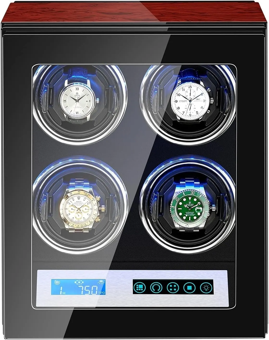 Touch Screen Japanese Silent Motors Adjustable Watch Pillow Built-in LED Illumination Fit Lady a Watch Display Box Watch squirrel locomotive decisive Winder for 4 Automatic Watches Watches Display Box with LCD 