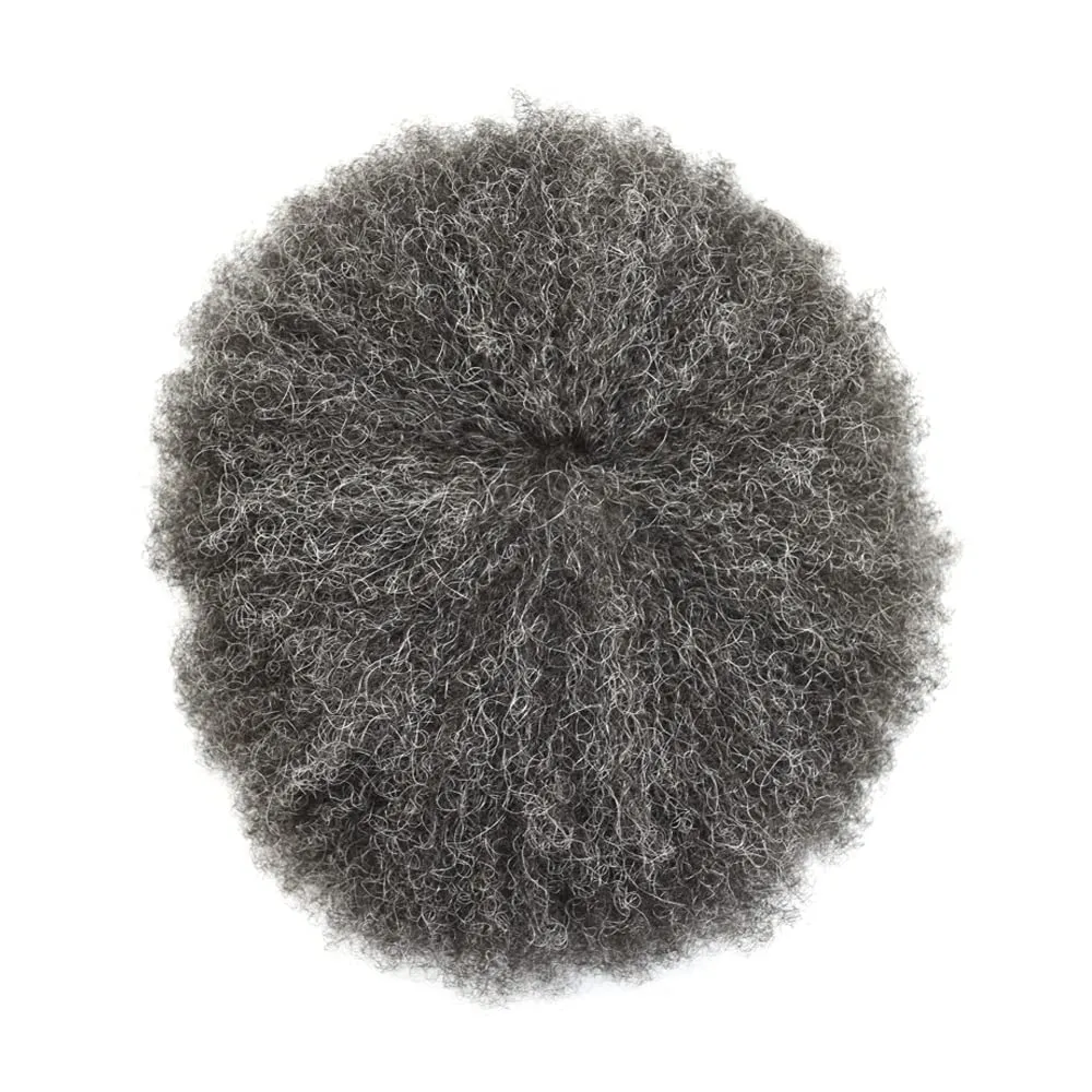 Toupee Hair Piece 8X10 6mm Afro Wave #140#1 Jet Black 40% Grey 0.12mm Full PU Afro Toupee scene for Black Man Weave Hair Unit Brazilian Virgin Kinky Curly Human Hair System Durable Afro Mens 