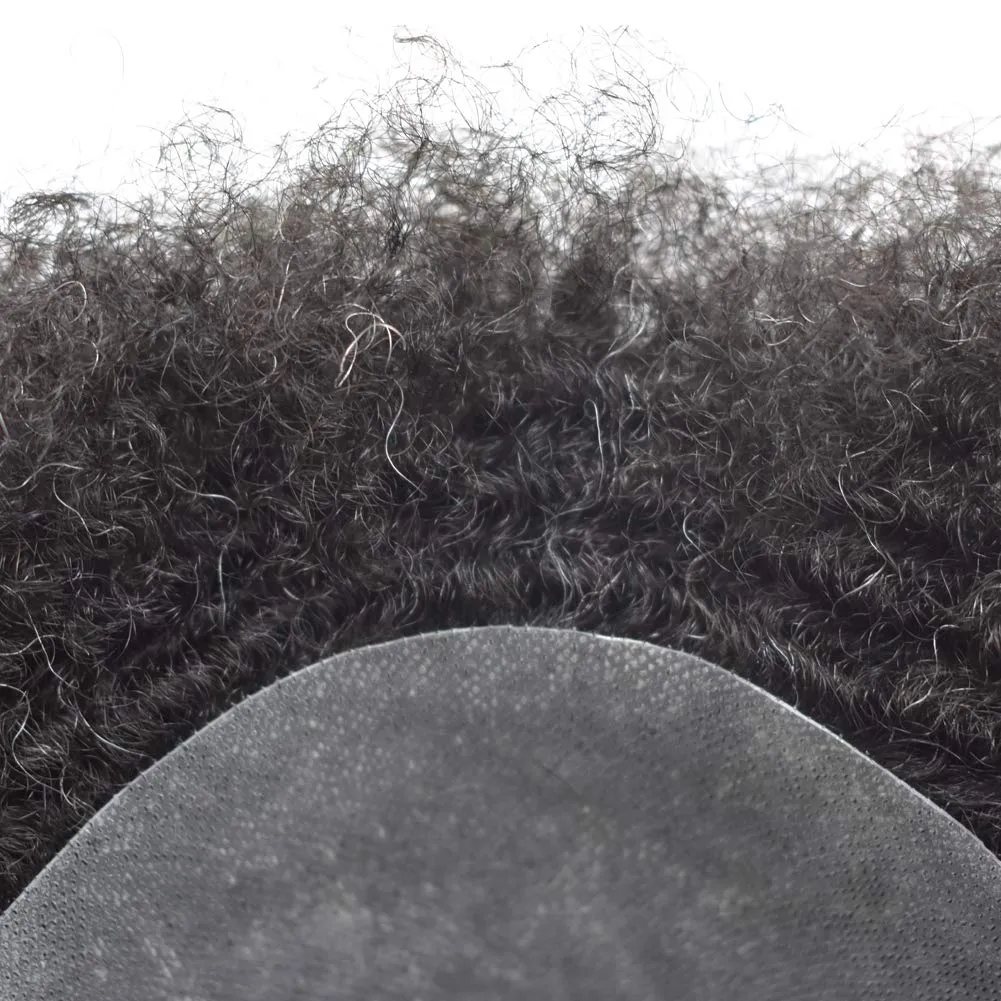 Toupee Hair Piece 8X10 6mm Afro Wave #140#1 Jet Black 40% Grey 0.12mm Full PU Afro Toupee scene for Black Man Weave Hair Unit Brazilian Virgin Kinky Curly Human Hair System Durable Afro Mens 