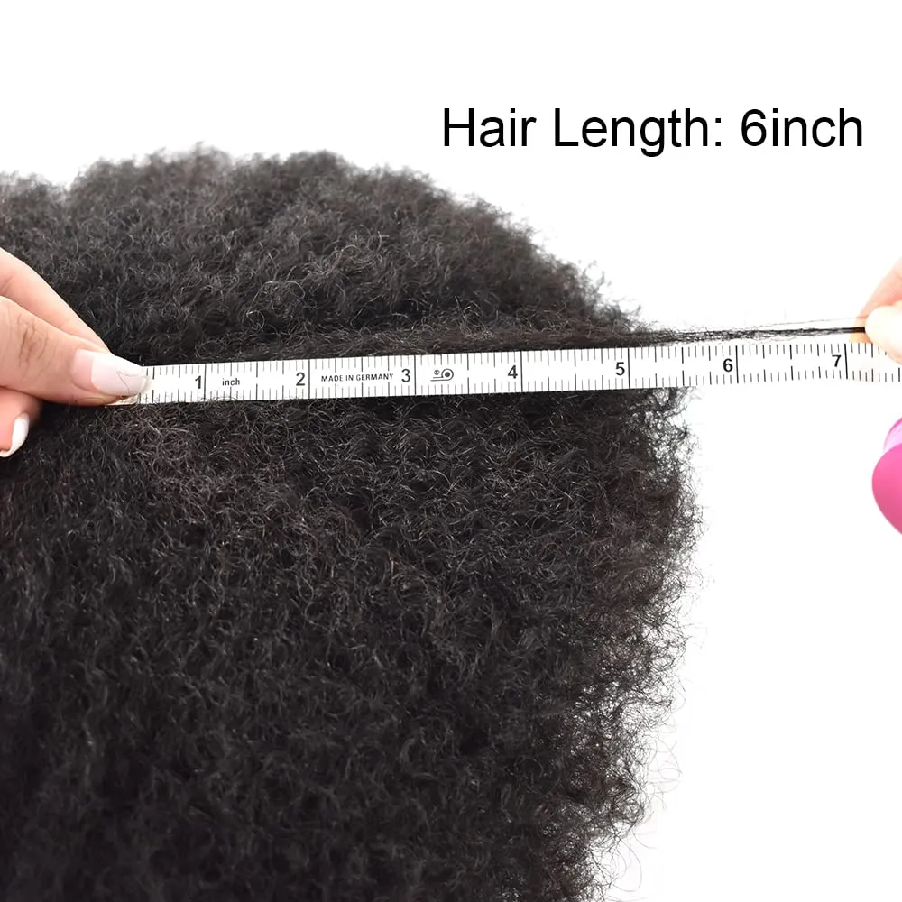 Toupee Hair Piece 8X10 6mm Afro Wave #140#1 Jet Black 40% Grey 0.12mm Full PU Afro Toupee scene for Black Man Weave Hair Unit Brazilian Virgin Kinky Curly Human Hair System Durable Afro Mens 