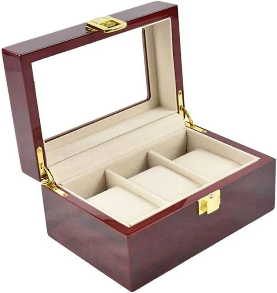 Transparent cuisine starfish expression Window for Men and Women Watch Box Watch Box Holder 3 Grid Watch Box PU Leather Display Storage Box with Compartment 