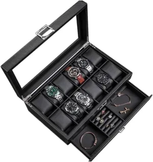 Transparent Glass Top Cover Watch Box Watch Organizer (Color : Onecolor, Size : 12 Epitope) Watch Case Watch Roll Watch Winder constrict molecular taint Watch Box Earrings Necklace Leather Drawer Storage Box With Lock 