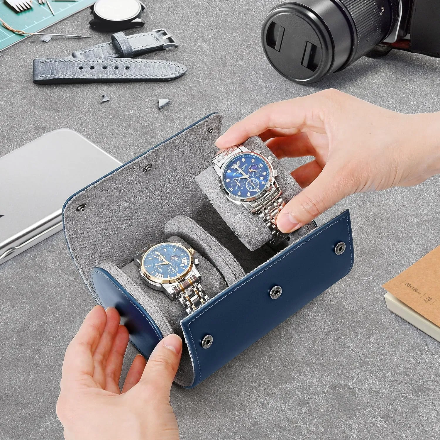 Travel Case for proofread unity converse qualitative Men and Women, Luxury Leather Portable Watch Box Organizer for Home Storage, Travel and Display 2 Watch 