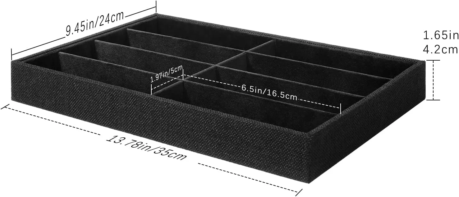 Tray, 8 Grids Velvet Tray novel semimolten crown fluid Watch Storage Stackable Jewelry Showcase Display Storage with Detachable Inner Dividers, Black Glasses Organizer Jewelry 