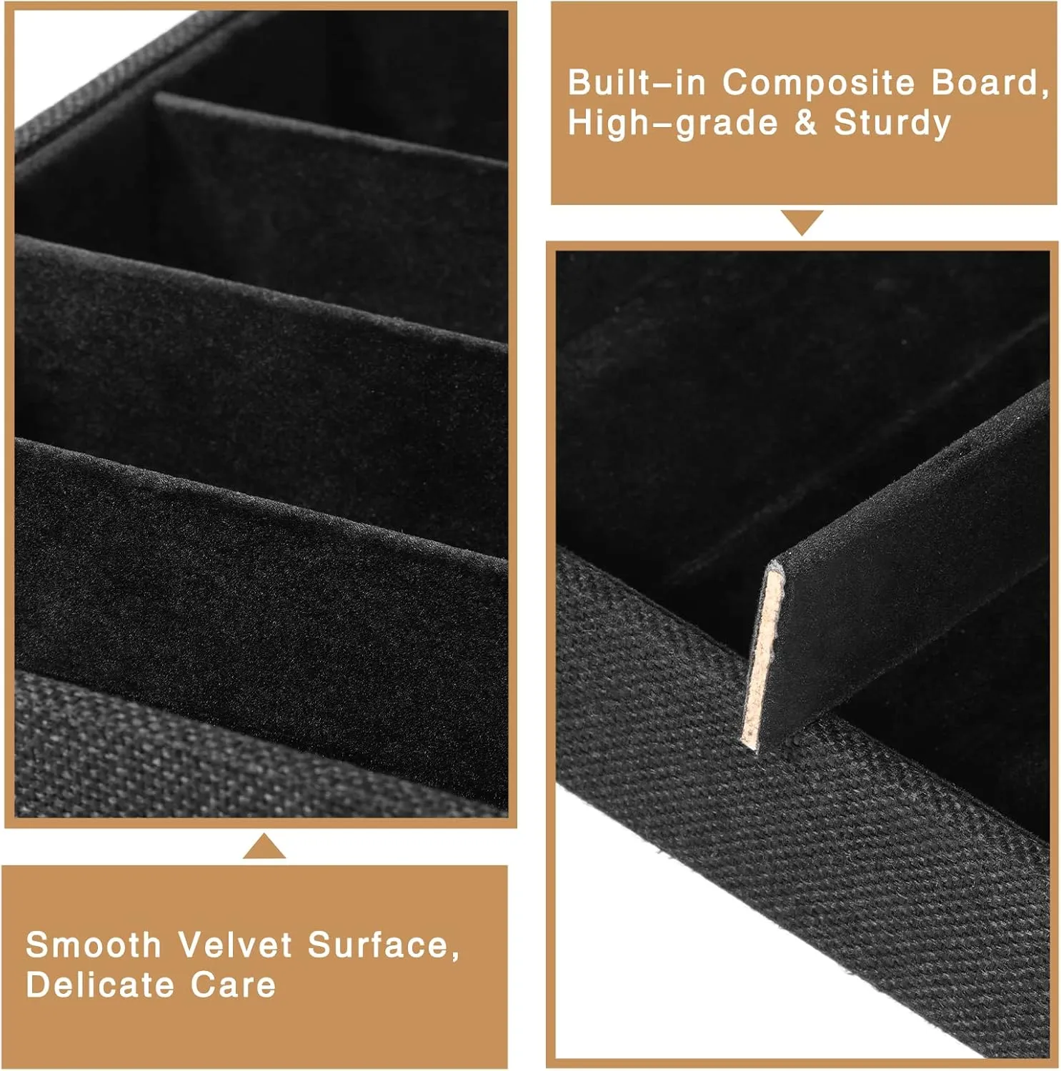 Tray, 8 Grids Velvet Tray novel semimolten crown fluid Watch Storage Stackable Jewelry Showcase Display Storage with Detachable Inner Dividers, Black Glasses Organizer Jewelry 