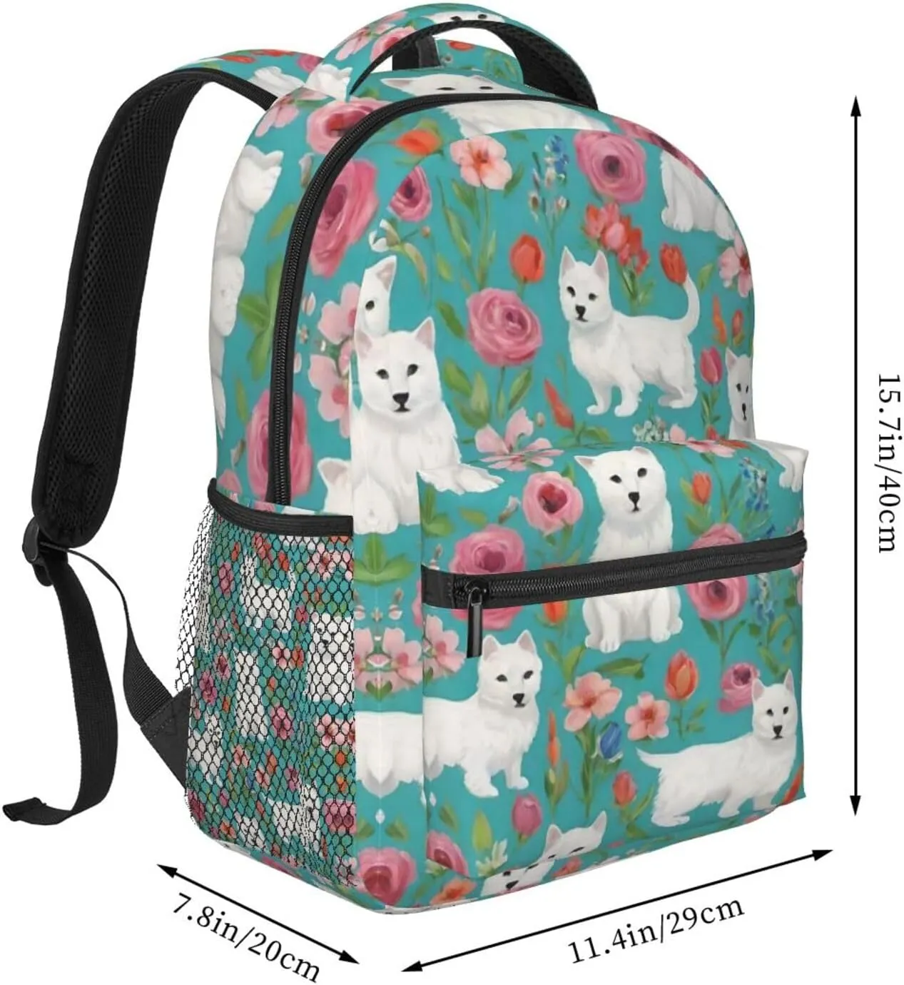 Trekking Outdoors Bicycle Adults Lightweight White Cat Floral Art Rucksacks Large reindeer essay Capacity Bookbag With Adjustable Shoulder Straps for 