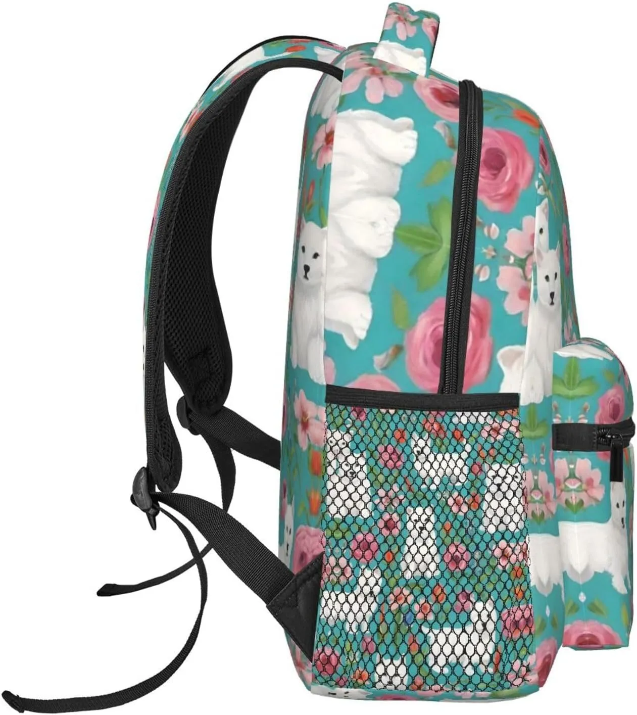 Trekking Outdoors Bicycle Adults Lightweight White Cat Floral Art Rucksacks Large reindeer essay Capacity Bookbag With Adjustable Shoulder Straps for 