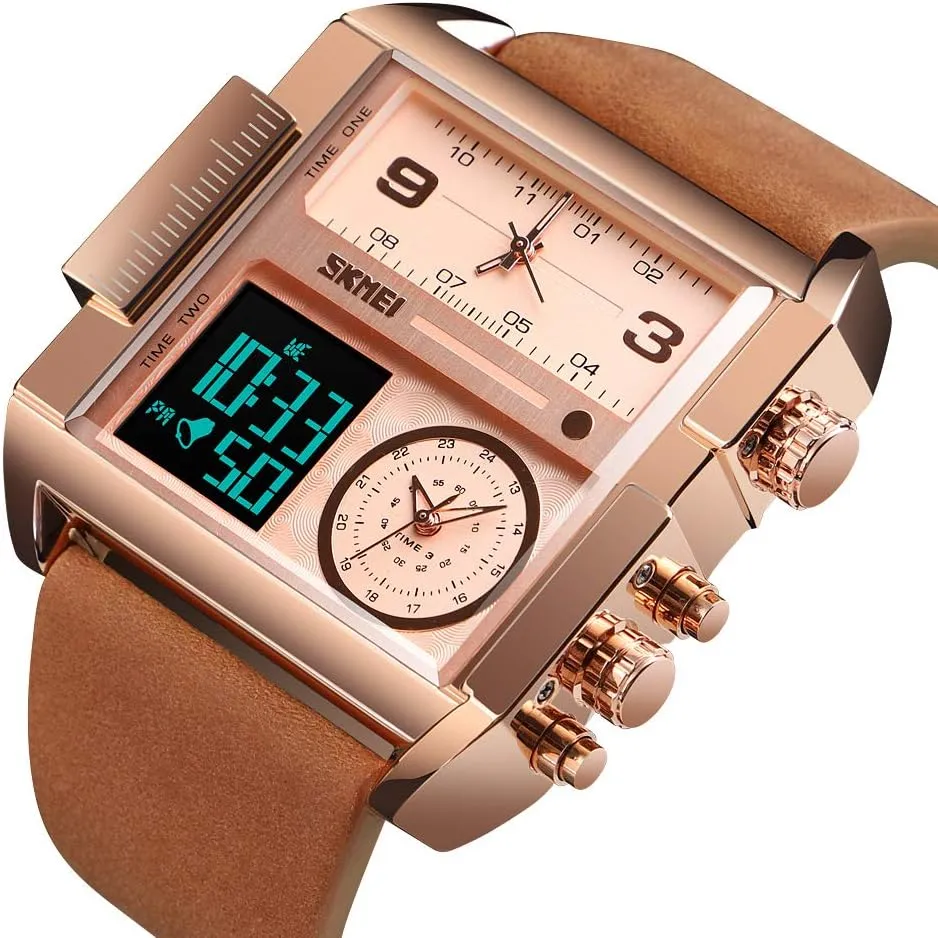 undeveloped trolley Analog Quartz Wrist Watch with Multi-Time Zone Waterproof Stopwatch SKMEI Men's Digital Sports Watch, LED Square Large Face 