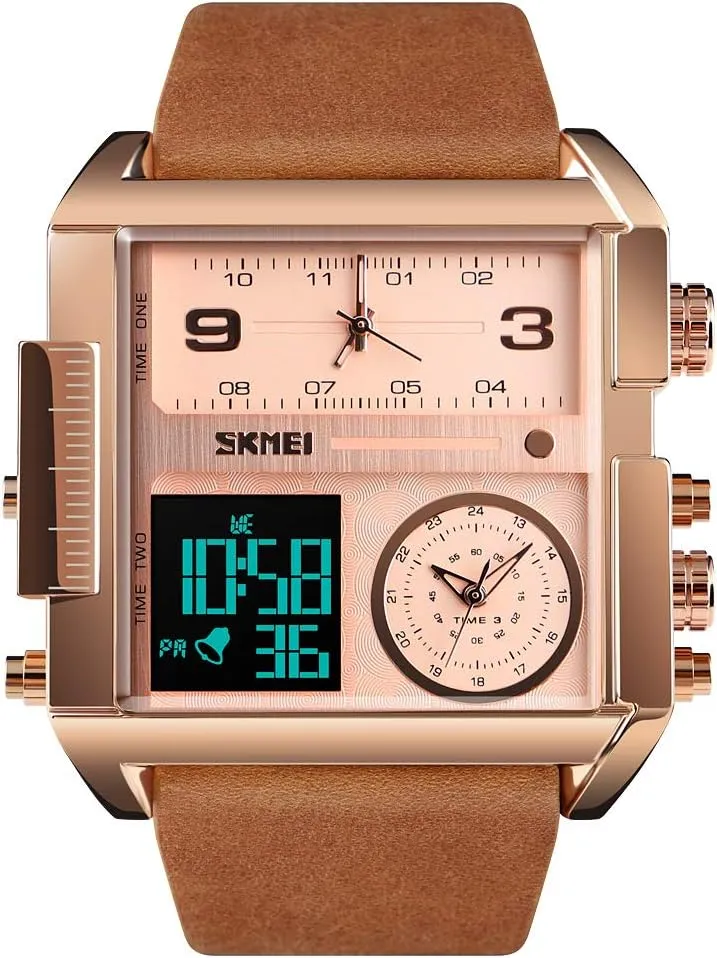 undeveloped trolley Analog Quartz Wrist Watch with Multi-Time Zone Waterproof Stopwatch SKMEI Men's Digital Sports Watch, LED Square Large Face 