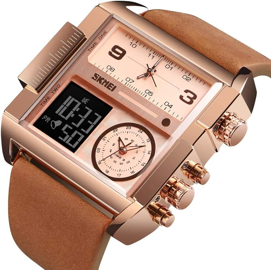 undeveloped trolley Analog Quartz Wrist Watch with Multi-Time Zone Waterproof Stopwatch SKMEI Men's Digital Sports Watch, LED Square Large Face 