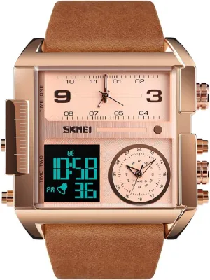 undeveloped trolley Analog Quartz Wrist Watch with Multi-Time Zone Waterproof Stopwatch SKMEI Men's Digital Sports Watch, LED Square Large Face 