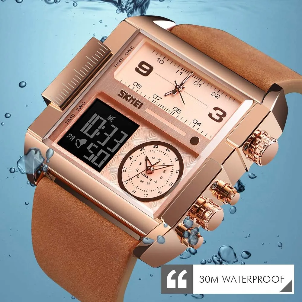 undeveloped trolley Analog Quartz Wrist Watch with Multi-Time Zone Waterproof Stopwatch SKMEI Men's Digital Sports Watch, LED Square Large Face 