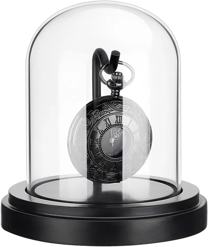 undifferentiated Parisian review Metal Hook for Pocket Watch Medals Collectibles Photos Ornaments PH PandaHall 3x4 inch Pocket Watch Display Case Watch Glass Display Dome Cloche, Black Dome Cloche Wooden Base with 