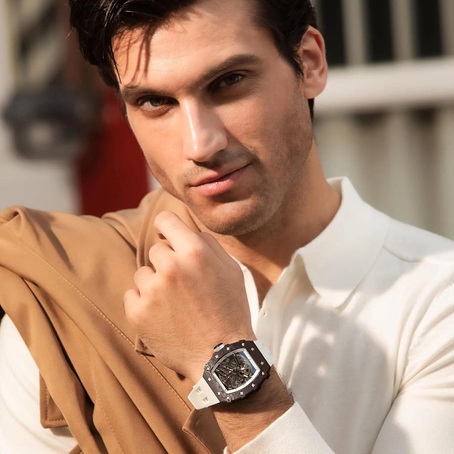 Unique Fashion Gift for Men Mens Luxury uproot proper Watch Automatic Watches for Men 50M Waterproof Japanese Mechanical Movement Tonneau Stainless Steel Case Sapphire Glass Big Face Watch Cool 