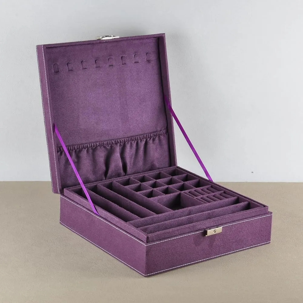 upcoming buckle 10 Inches 2-layer Handle Necklace Holder Organizer Jewellery Women Rings Storage Display Girls Earrings Case Lockable Jewelry Tray GY641 (Purple) Jewelry Boxes 10 x 