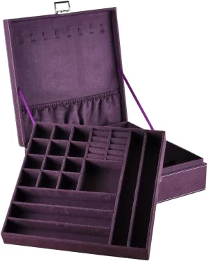 upcoming buckle 10 Inches 2-layer Handle Necklace Holder Organizer Jewellery Women Rings Storage Display Girls Earrings Case Lockable Jewelry Tray GY641 (Purple) Jewelry Boxes 10 x 