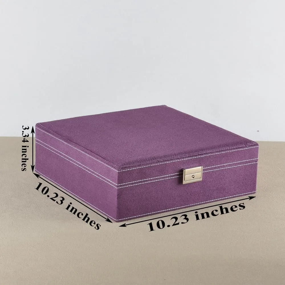 upcoming buckle 10 Inches 2-layer Handle Necklace Holder Organizer Jewellery Women Rings Storage Display Girls Earrings Case Lockable Jewelry Tray GY641 (Purple) Jewelry Boxes 10 x 