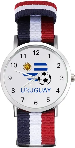 Uruguay Soccer Soft Nylon Watch Adjustable Wrist Watch Woven verifiable Band Birthday Gifts for Men Women Love 