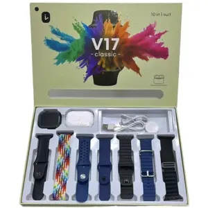 V17 Classic Smart Watch 10-in-1 Combo with Earbuds & Straps Set