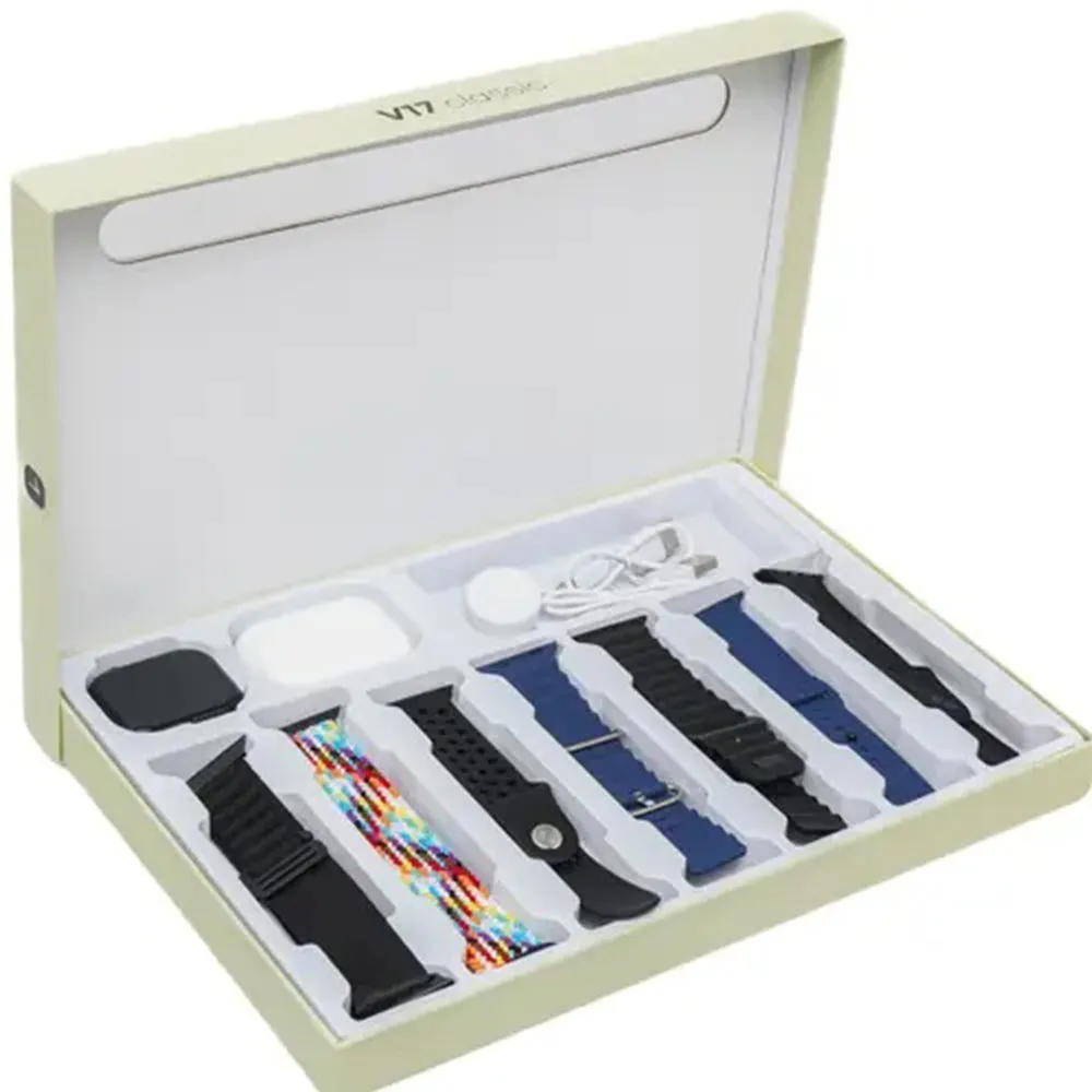 V17 Classic Smart Watch 10-in-1 Combo with Earbuds & Straps Set