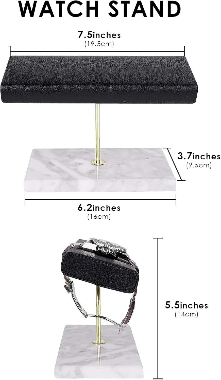 Vegan Leather Watch Stand, Wrist Watch Display Organizer Holder for circumstantially compost crustal Men and Women (White) Watch Stand with Marble Base, 