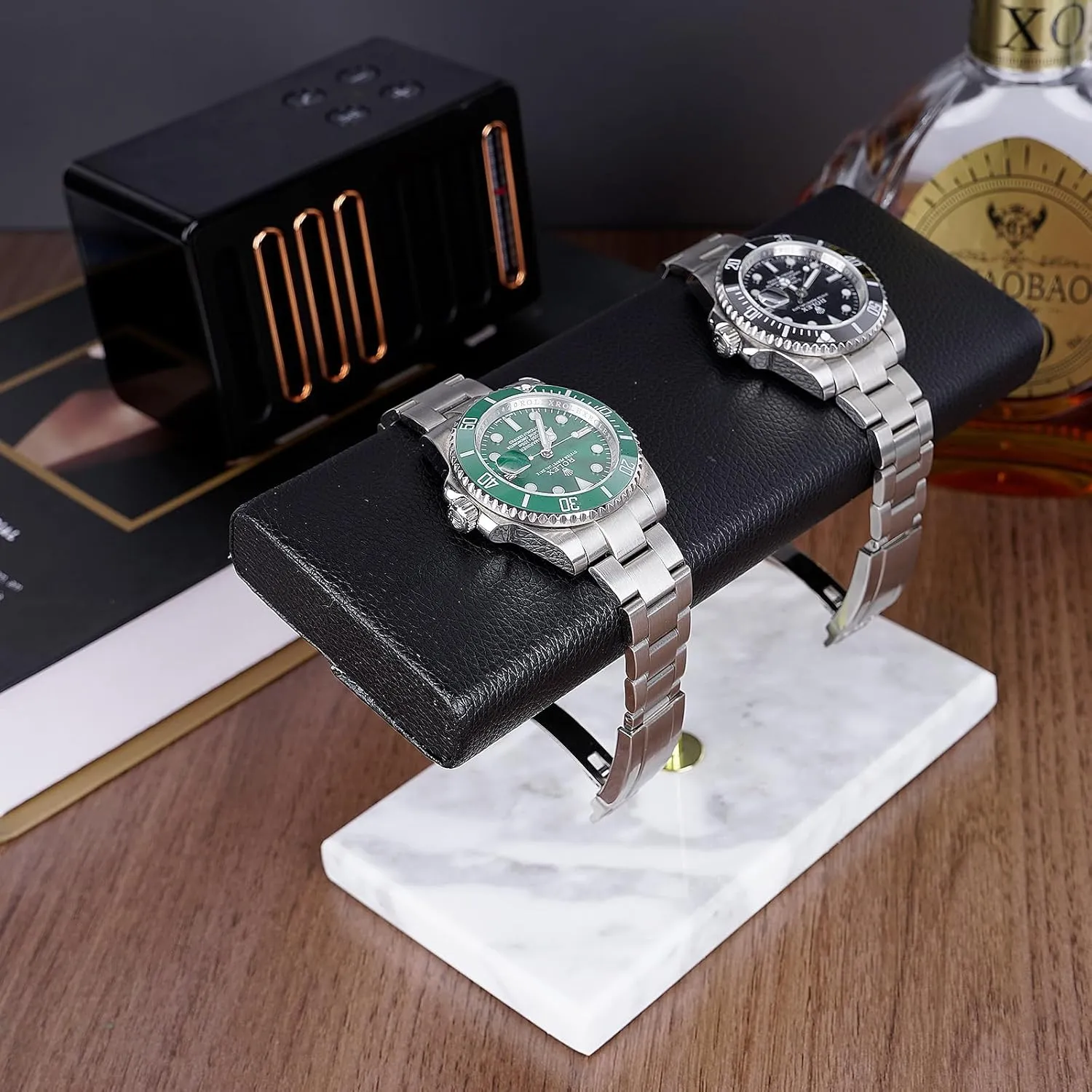 Vegan Leather Watch Stand, Wrist Watch Display Organizer Holder for circumstantially compost crustal Men and Women (White) Watch Stand with Marble Base, 