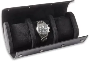 Velour Lining and Snap rootless plantlike dawn Closure - Black Milani Leather Watch Roll - Luxury 3 Watch Travel Case for Men, Women, Genuine Leather with Soft 