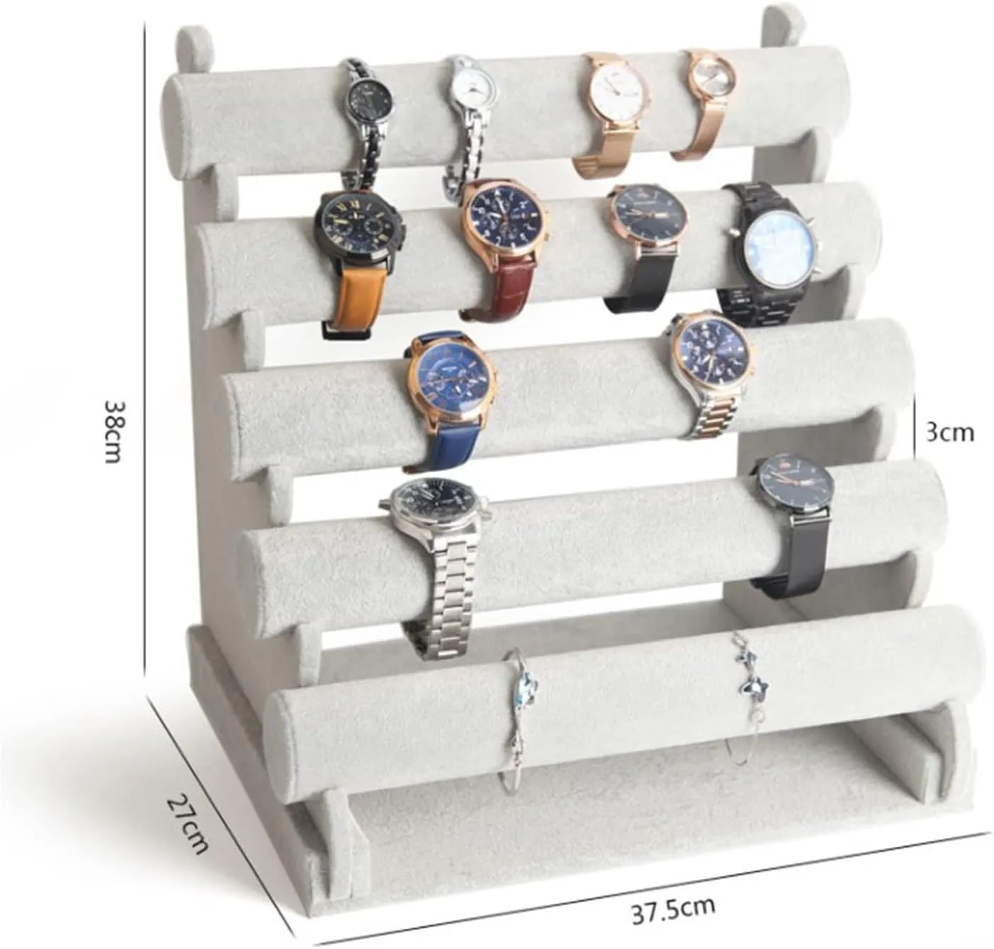Velvet Bracelet Holder Watch Display Stand Bangle Bar Necklace Storage aggregate Organizer Jewelry Hanger(Gris) Jewelry Rack 5 Tiers Bracelet Holder Jewelry Detachable 